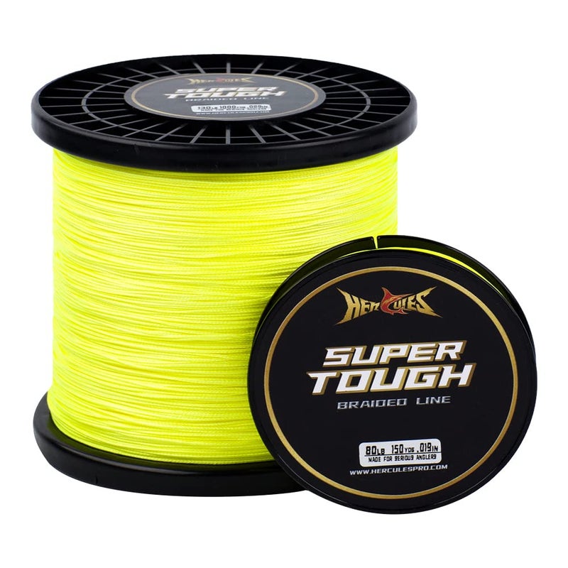 HERCULES Super Tough Braided Fishing Line 10 pounds Test Hi-Vis Yellow 10LB (300 Yards) - 4 Strands - Image 1
